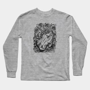 Unicorn Portrait With Roses Long Sleeve T-Shirt